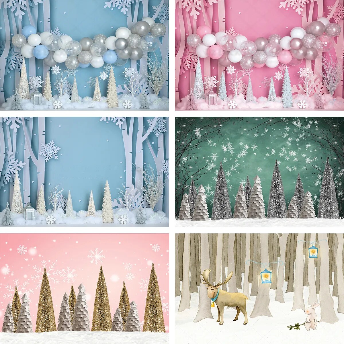 Winter Snowflake Forest Backdrop Wonderland Kids Cake Smash Props Newboran Baby Photocall Birthday Portrait Photo Background