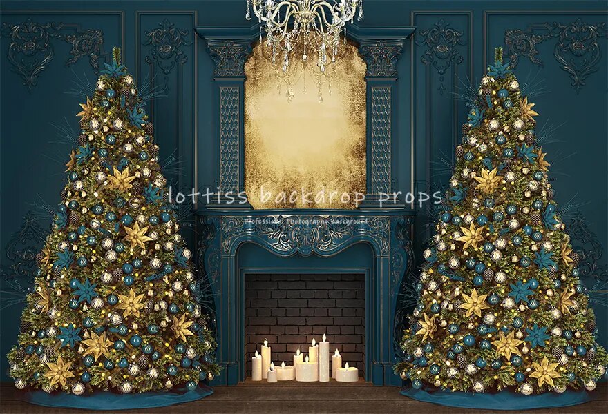 Retro Gorgeous Xmas Fireplace Backdrops Adult Children Portrait Wooden Floor Christmas Trees Background Baby Girl Photostudio