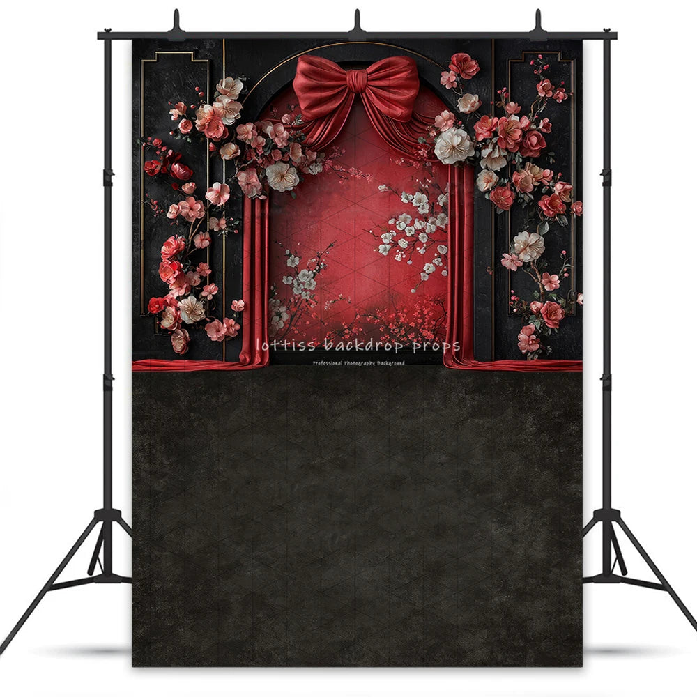 Floral Bowknot Wall Backdrops Kids Adult Photography Child Baby Photocall Rose Flower Artistic Oil Painting Wall Backgrounds