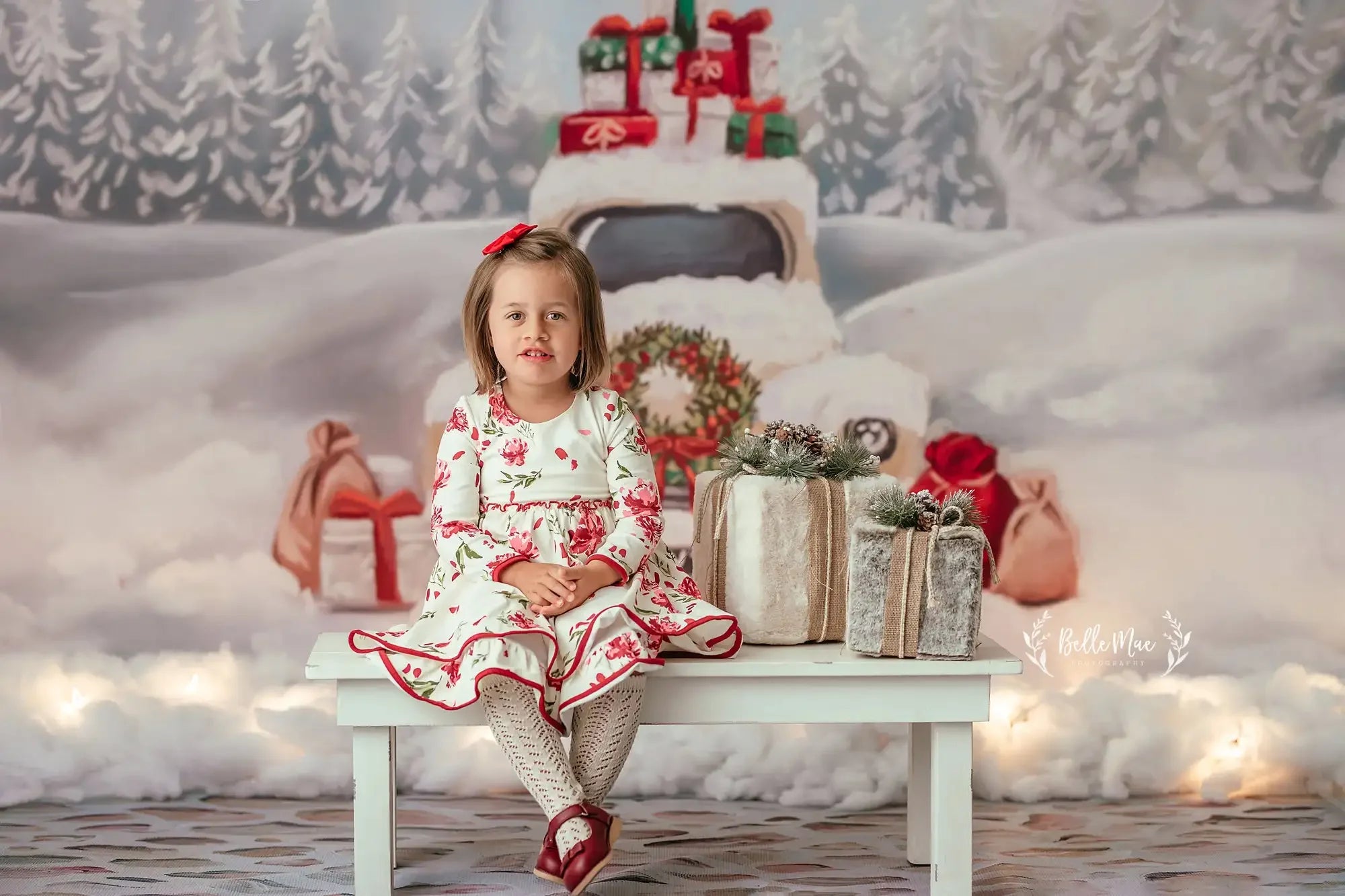 Santas Sleigh Backdrops Xmas Kids Photography Props Child Family Photocall Christmas Snowy Forest Car Background