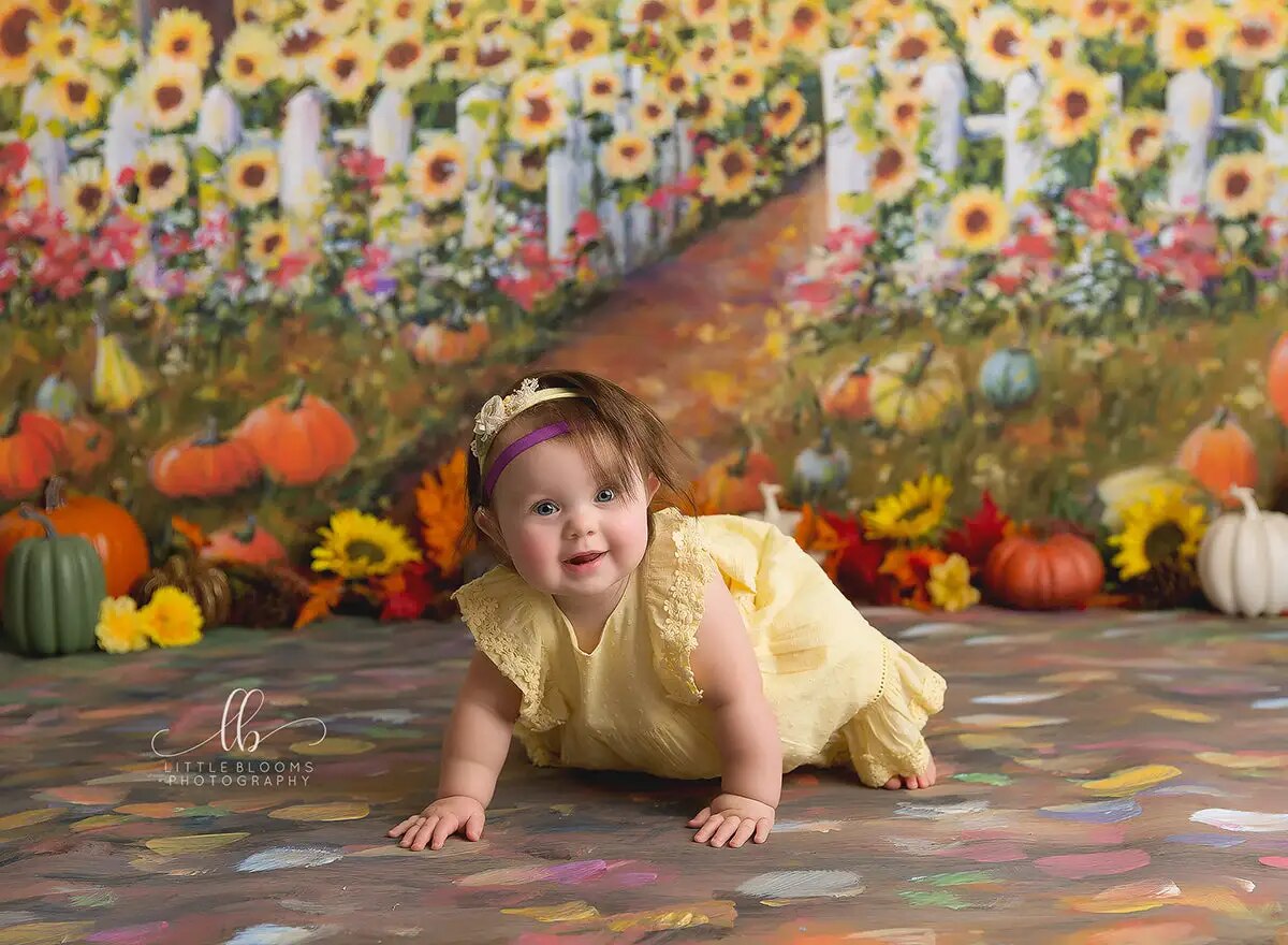 Autumn Sunflower Field Backdrops Kids Baby Phtography Props Adult Child Photocall Halloween Pumpkin Lantern Farm Background