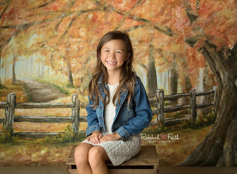 Autumn Forest Backdrops Kids Baby Photography Child Adult Birthday Photocall Props Under the Fall Maple Tree Background