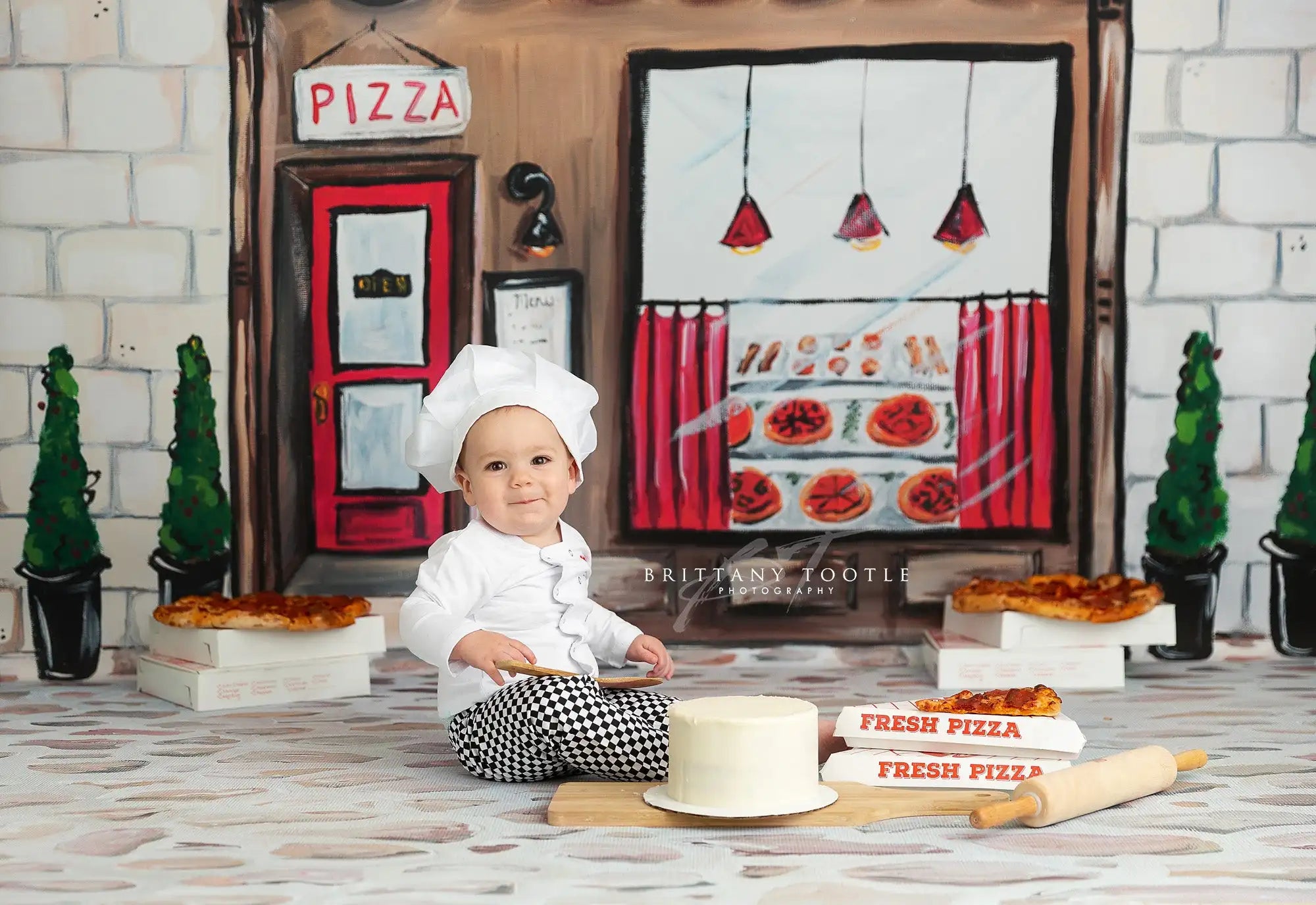 Pizza Shop Kids Baby 1st Birthday Party Decors Child Girls Cake Smash Photography Props Photo Shoot Studio Backgrounds