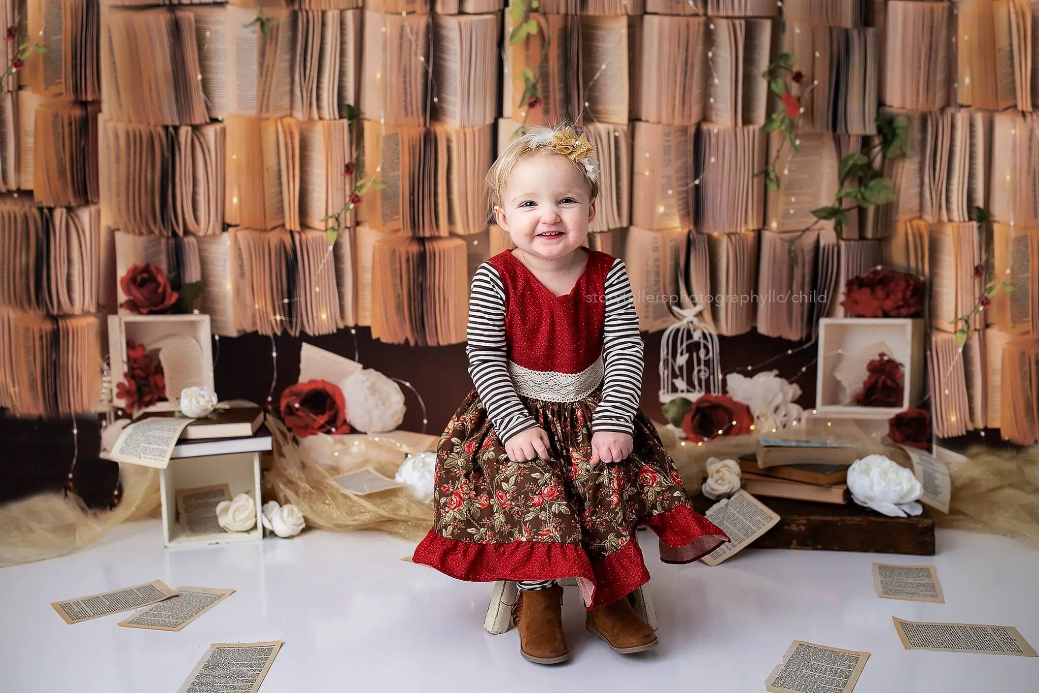 Arrière-plan de conte aussi vieux que le temps, décor de gâteau d'anniversaire pour enfants et bébés, accessoires de photographie pour enfants et adultes, arrière-plan de livres roses 