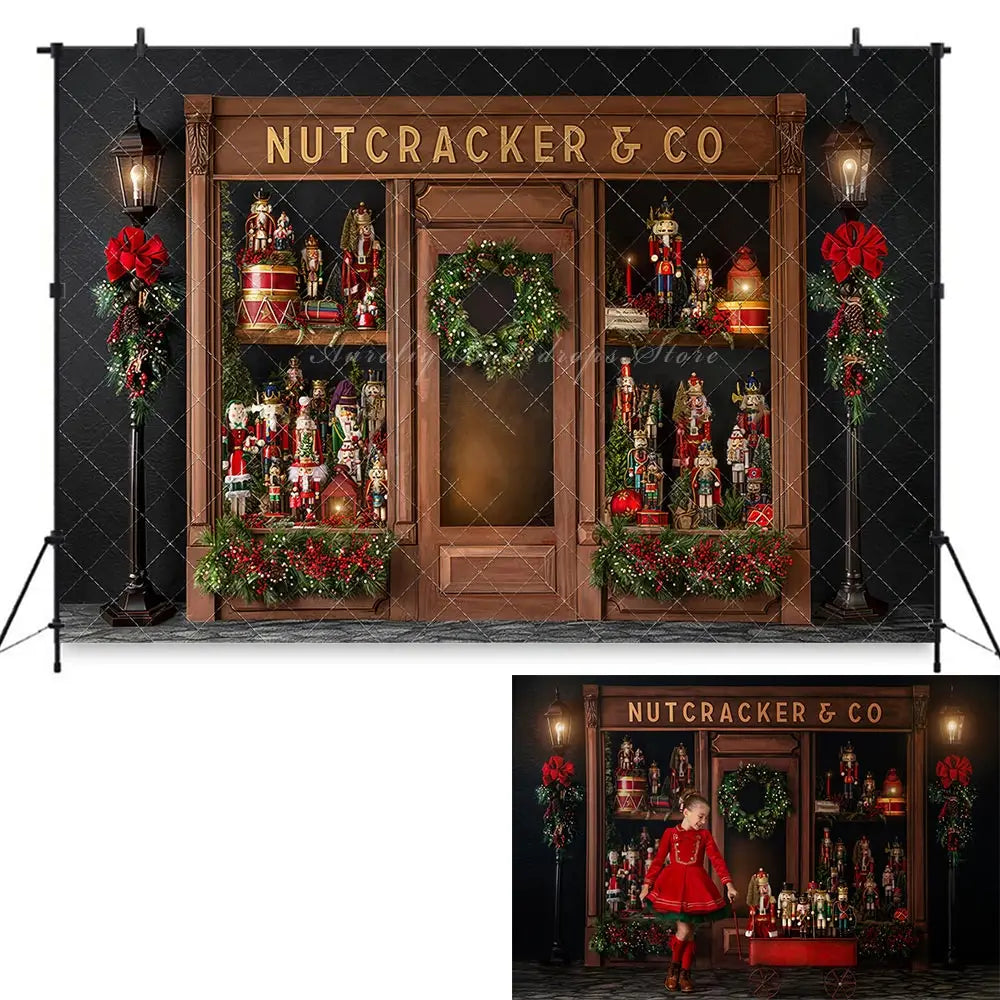 Nutcracker&Co Backdrop Christmas Toy Shop Kids Baby Cake Smash Photography Props Child Adult Birthday Photo Shoot Backgrounds