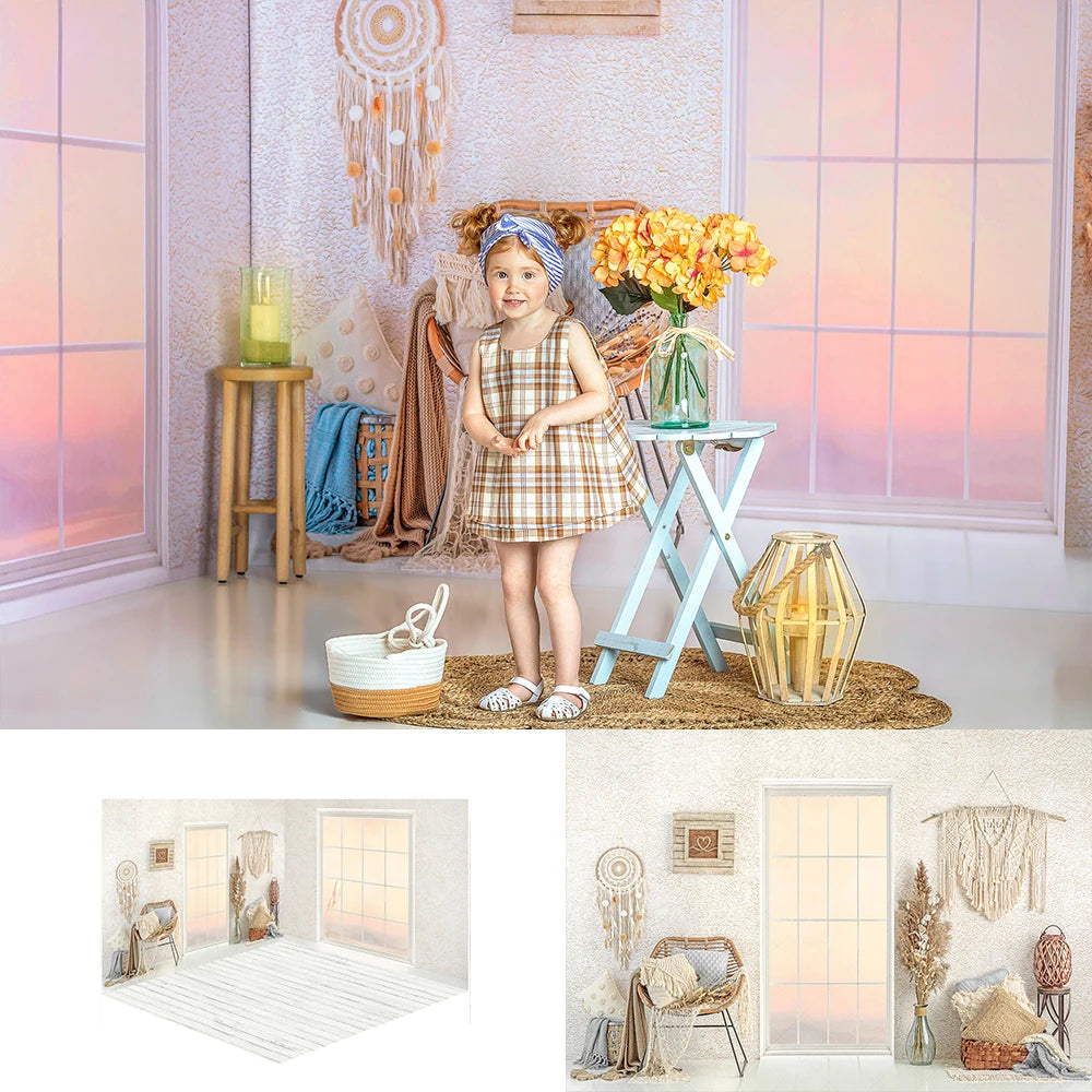 Boho Spring Windows Backdrops Kids Girl Photography Props Child Baby Photocall Decors Birthday Photo Background