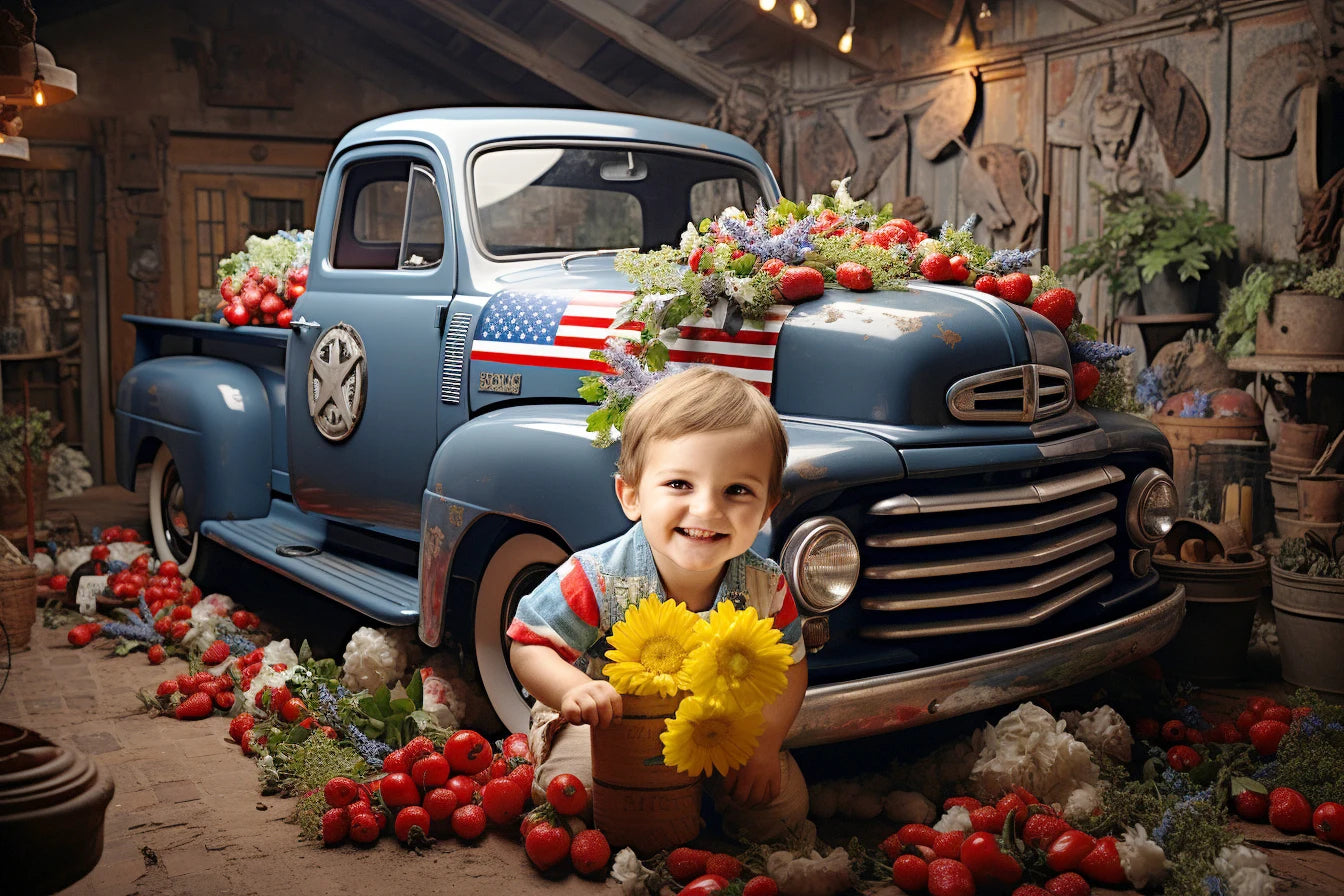 Independence Day Backdrops Fruits Truck Kids Baby Photography Props Child Adult Photocall Floral National Day Background