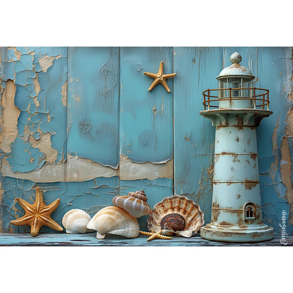 Undersea Photograaphy Backdrop Kids Baby Cake Smash Photocall Decors Sailboat and Shell Child Adult Photo Studio Backgrounds