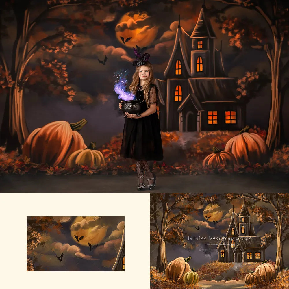 Halloween Castle Backdrops Kids Adult  Photography Props Child Baby Photocall Evil Pumpkin Lantern Background