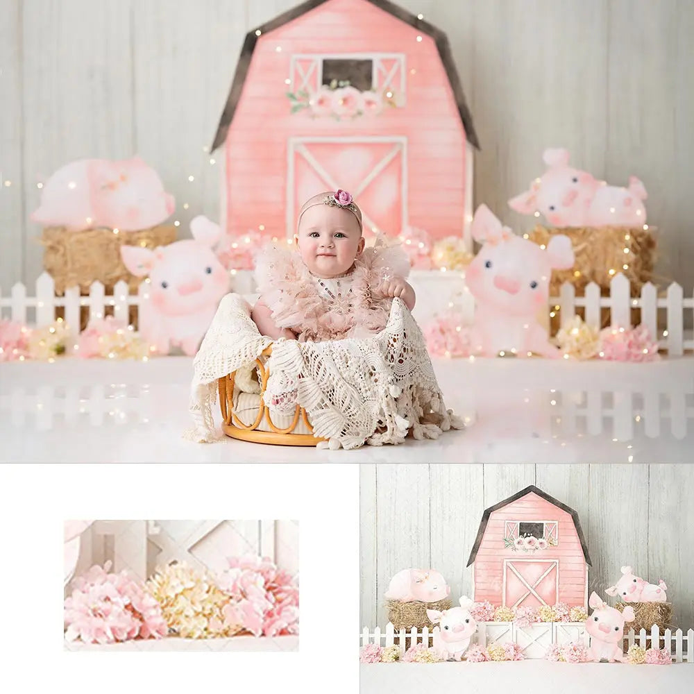 Piggy Farm Photography Backdrop Kids Baby Cake Smash Photocall Decors Pink Barn Child Girls Adult Birthday Studio Backgrounds