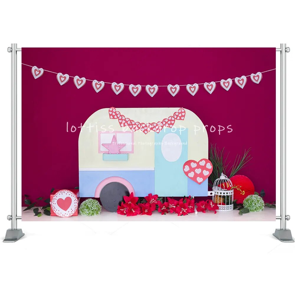 Valentine's Day Photography Backdrop Cake Smash Romantic Scenes Wedding Background Floral Red Rose Heart Love Photocall Banner