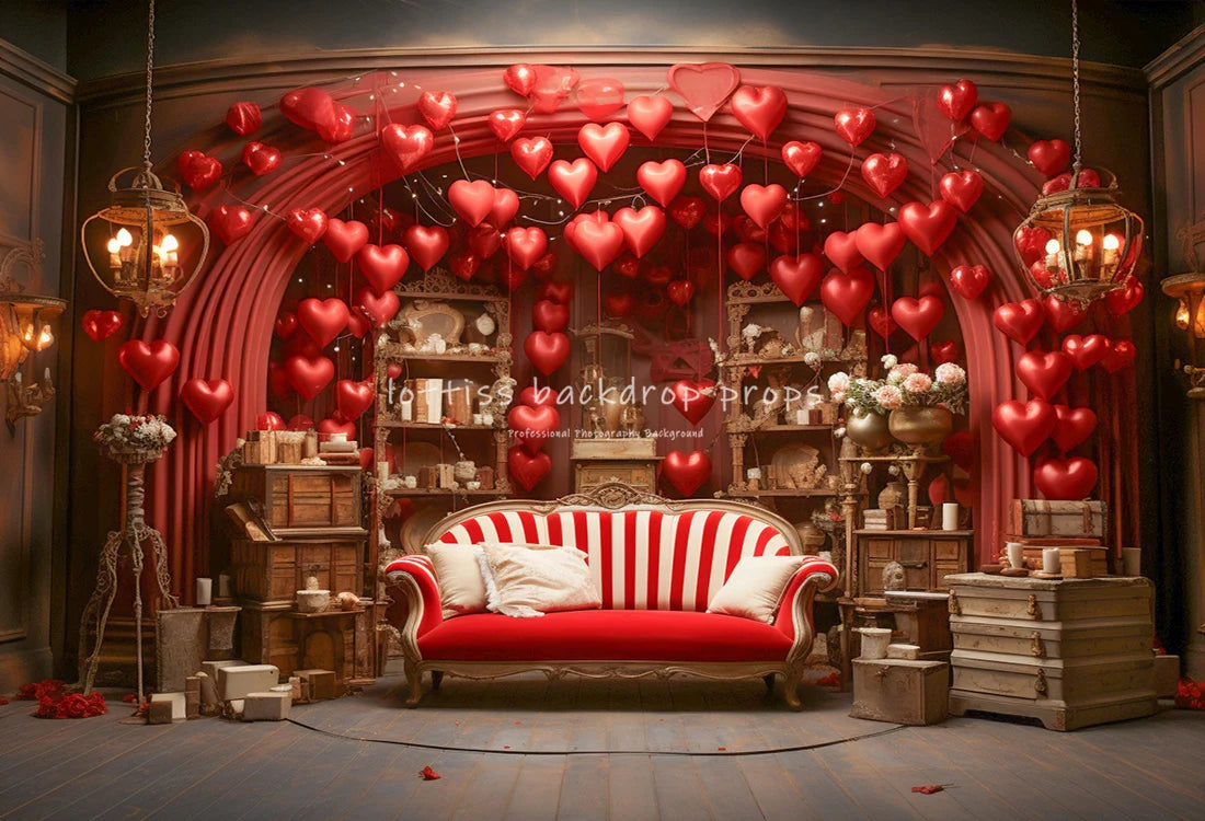 Valentine's Day Store Front Backdrops Kids Girl Photography Props Child Adult Photocall Rose Red Striped Balloon Backgrounds