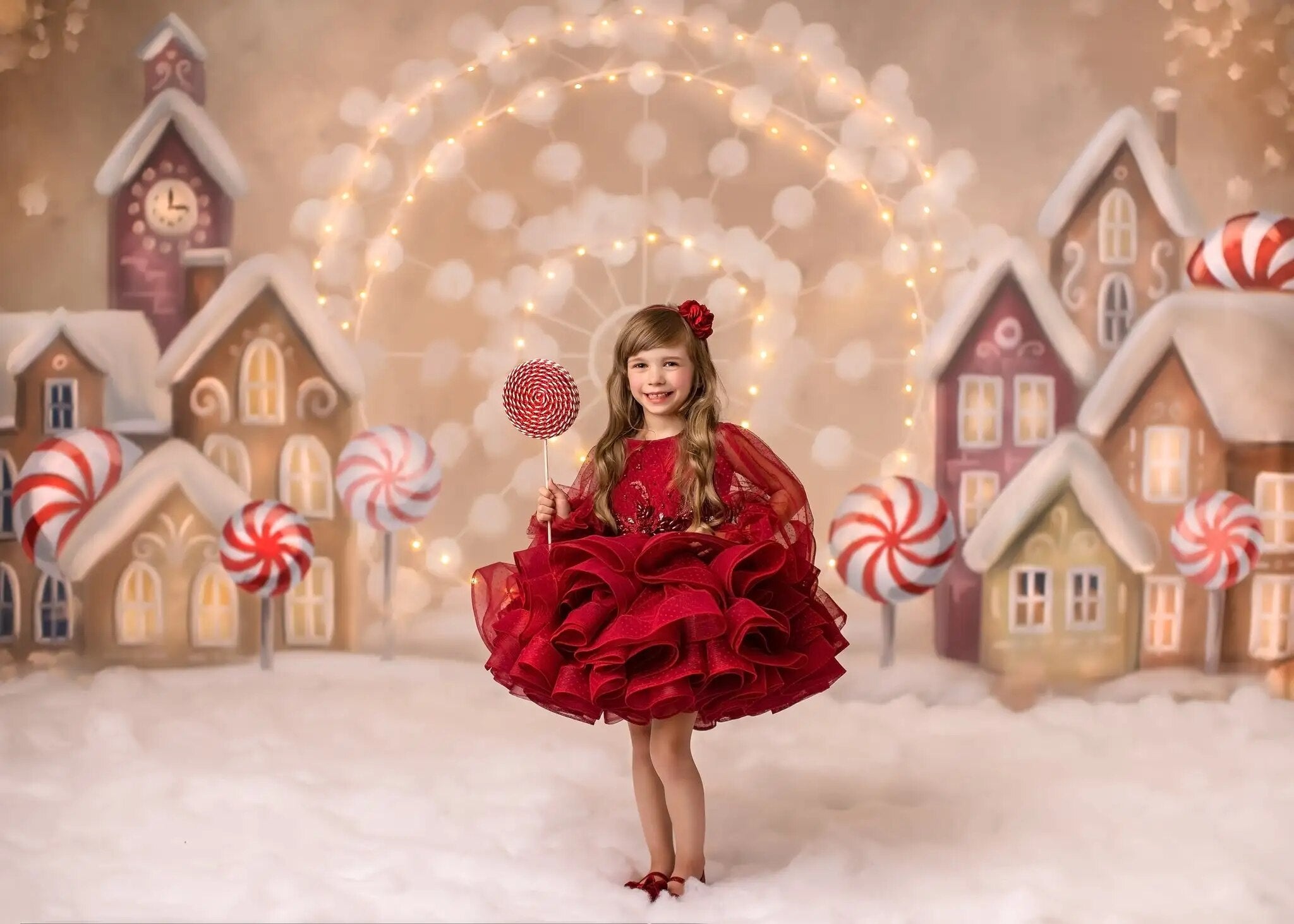 Xmas Candy House Backdrops Kids Portrait Photocall Child Baby Christmas Peppermint Sweet Village Winter Snowy Background