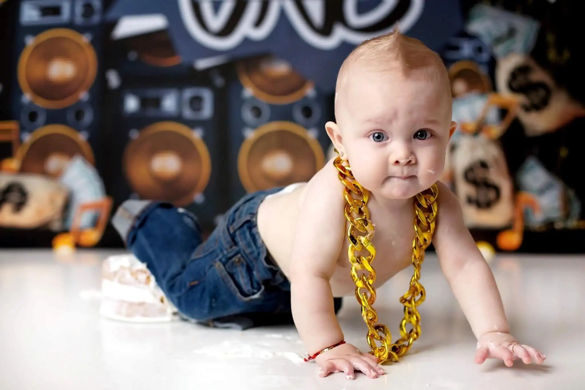 Notorious One Photography Backdrop Kids Baby Cake Smash Photocall Decors Gold Coins Child 1st Birthday Party Backgrounds