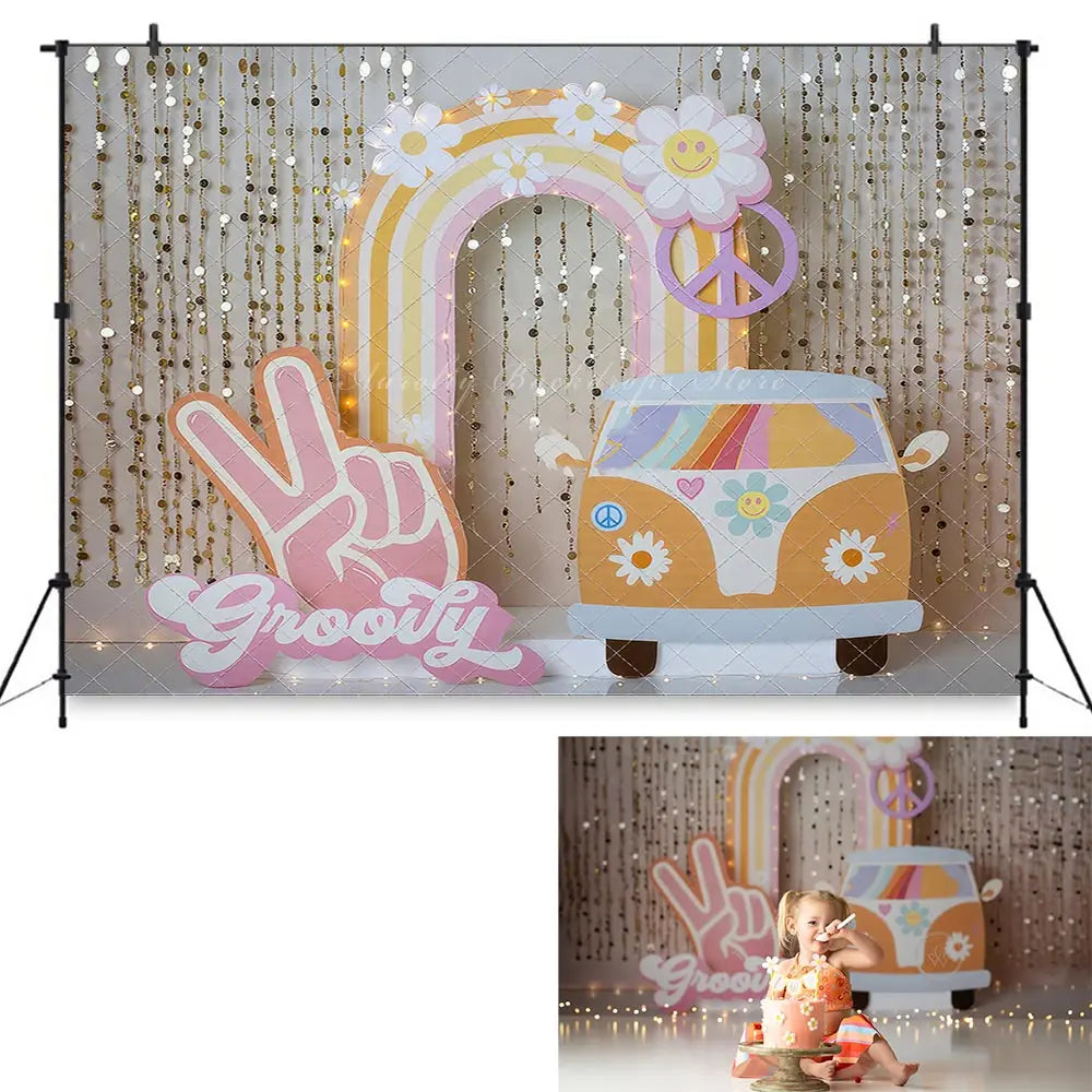 Two Groovy Birthday Backdrop Kids Baby Cake Smash Photography Props Girls Adult Studio Backgrounds