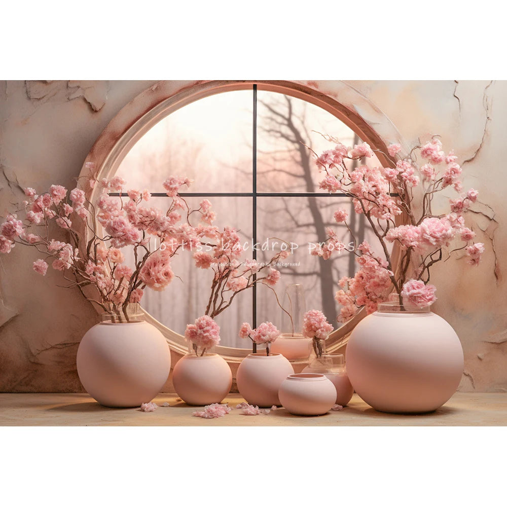 Spring Windows Backdrops Kids Girl Photography Child Adult Photocall Roses Vases Room With Pink Curtains Garden Backgrounds