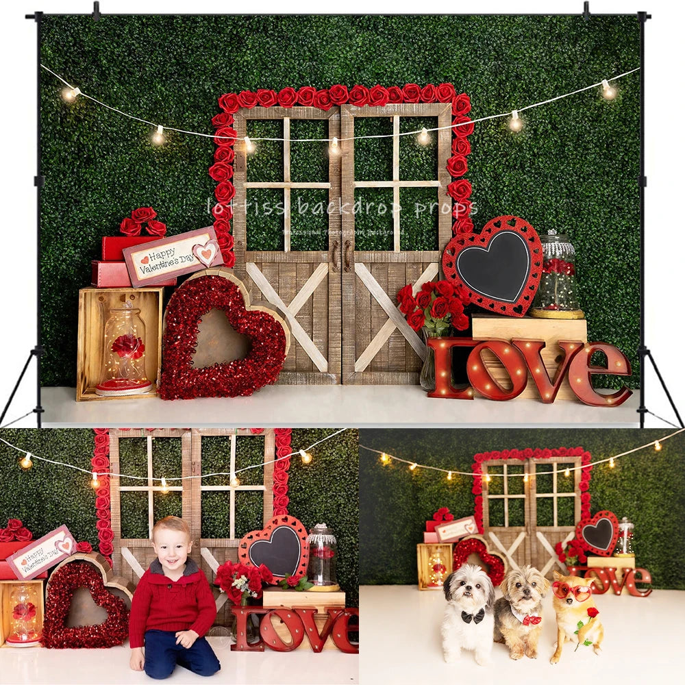 Valentines Day Love Wall Backdrops Kids Girl Photography Props Child Baby Photocall Decors Lover Windows Doors Backgrounds