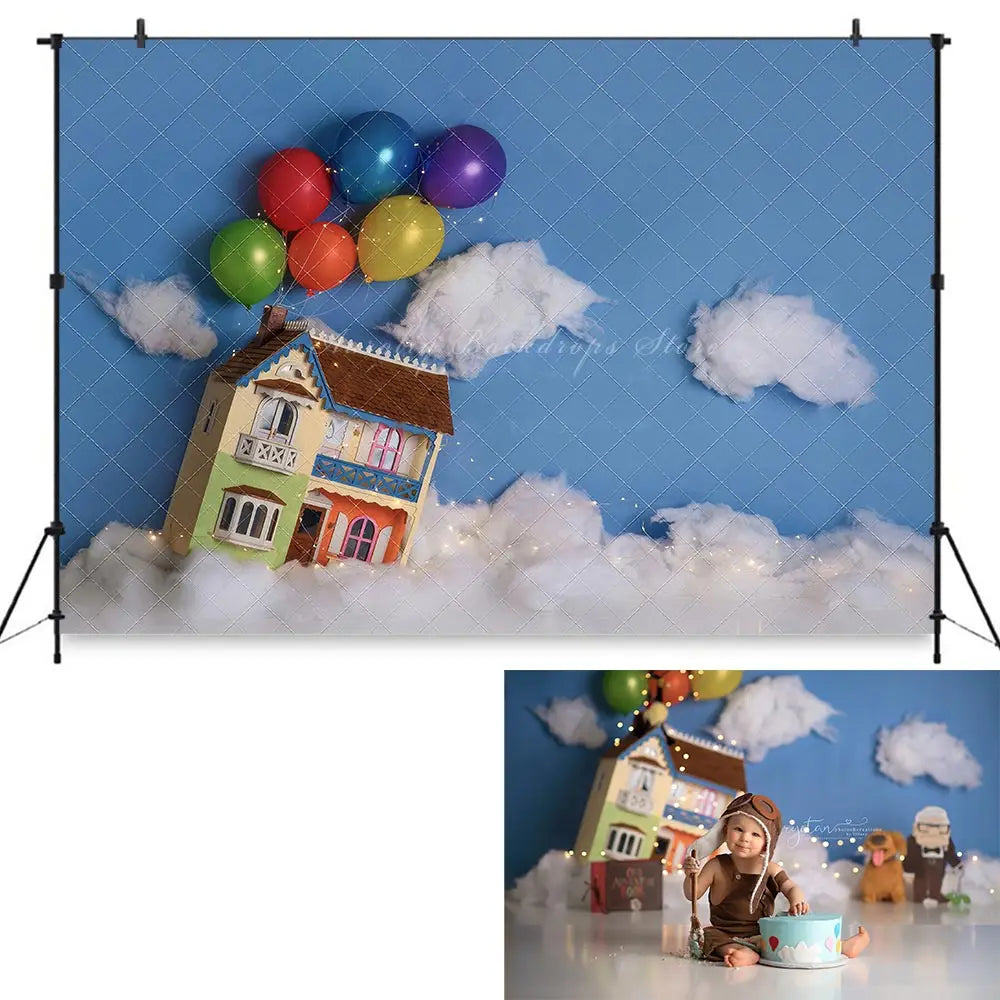 Up and Away Photography Backdrop Kids Baby Cake Smash Photocall Decors Child Adult Birthday Backgrounds