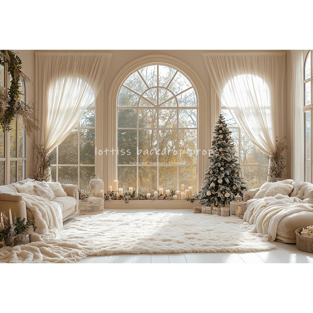 Christmas Living Room Backdrops Kids Family Photography Child Adult Photocall Retro Luxury Room Xmas Trees Backgrounds