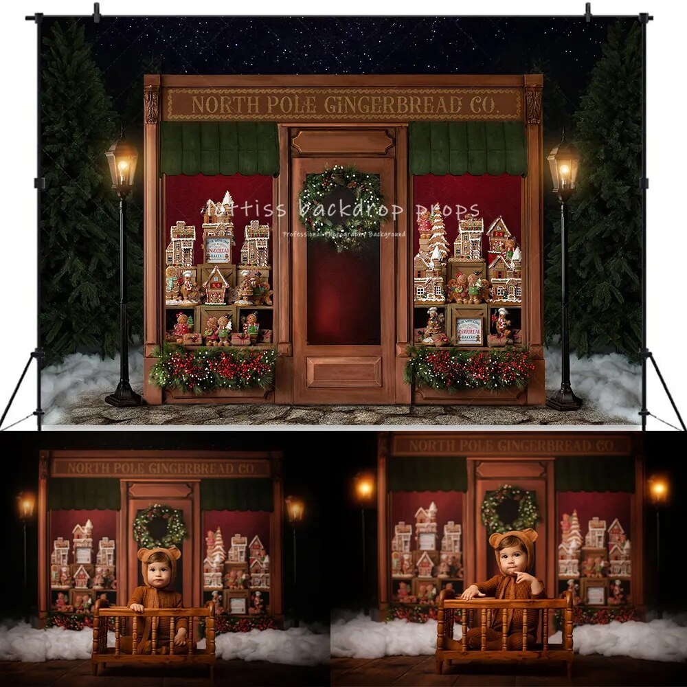 Christmas Snowy Holiday Home Backdrops Kids Baby Photography Props Child Family Photocall Snowy Floor House Front Backgrounds