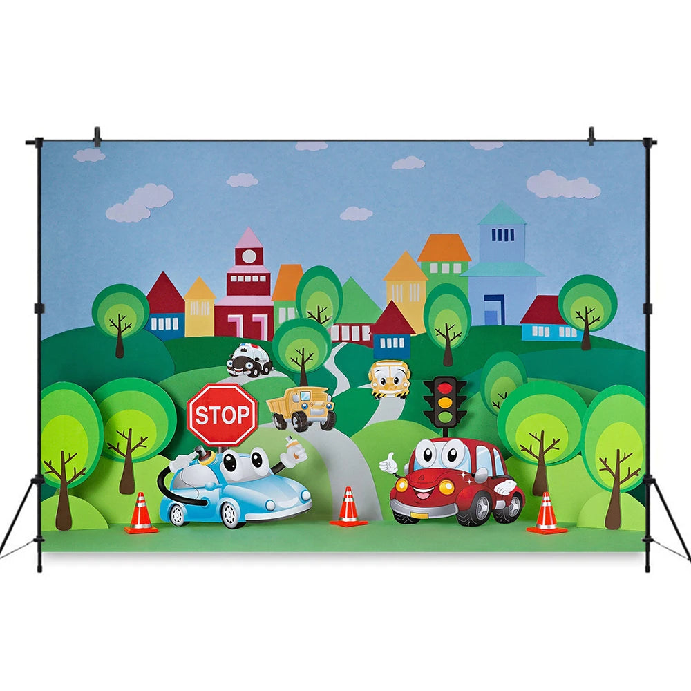 Cartoon Animation Storybook Cars Photo Background Monsters Party Photography Backdrop Birthday Cake Smash Photo Studio Props