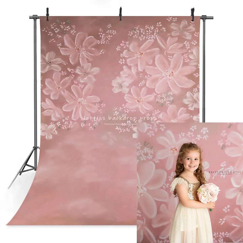 Abstract Pink Floral Photography Backdrop Adult Portrait Hand Painted Flowers Children Birthday Art Photocall Background