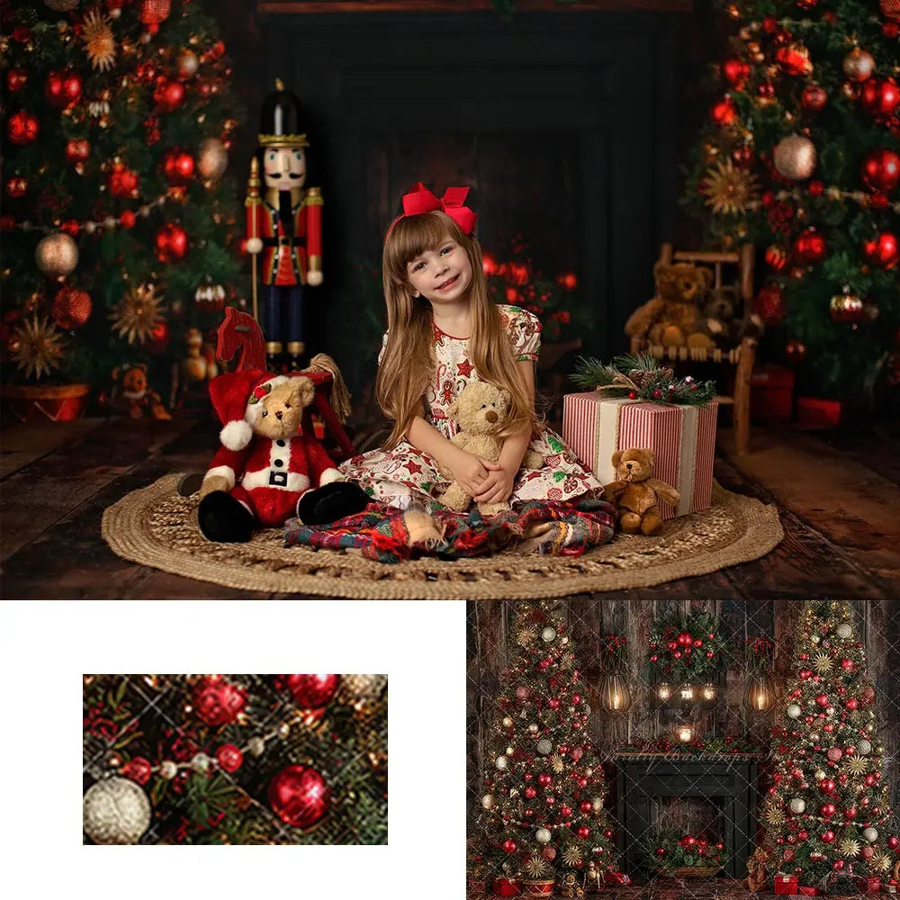 Christmas Tree and Fireplace Backdrop Kids Baby Cake Smash Photography Props Girls Adult Birthday Studio Backgrounds