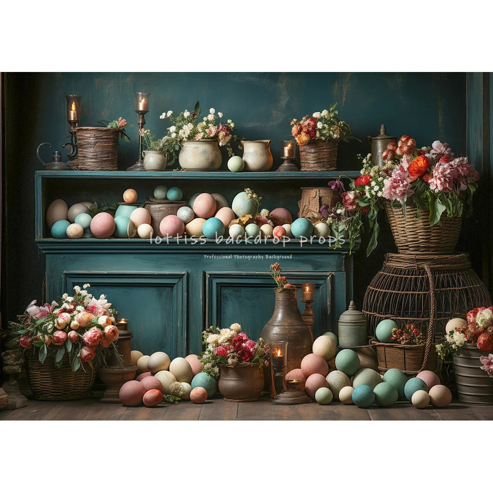 Easter Bunny Room Backdrops Kids Baby Photography Child Adult Photocall Decors Floral Vases Eggs Retro House Backgrounds