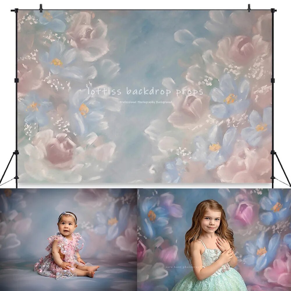 Pink Floral Backdrops Portrait Photography Girls Pregnant Woman Baby Abstract Hand Painting Flower Background Adult Photostudio