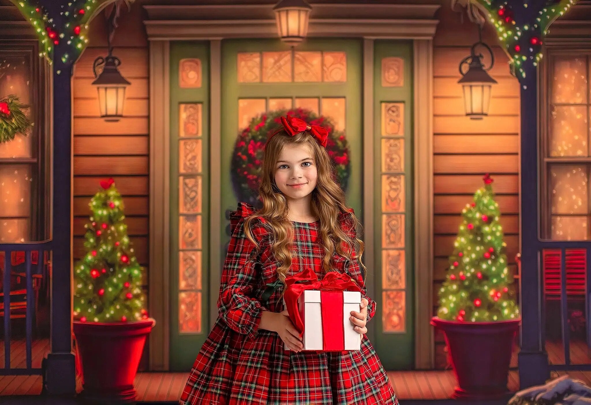 Christmas House Photography Backdrops Children Family Photocall Baby Girl Xmas Wooden Door Festival Background