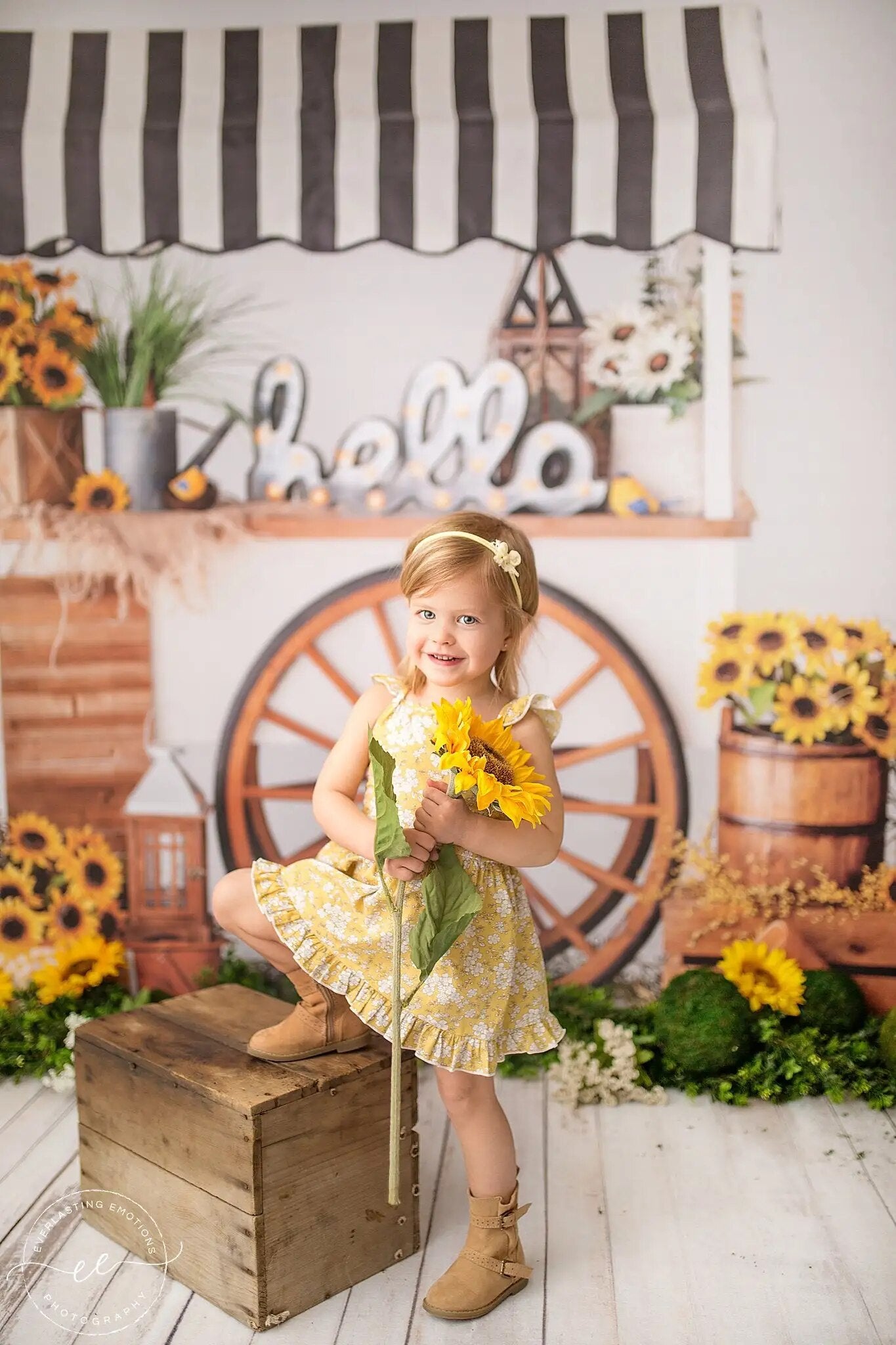 Sunflower Cart Garden Backdrops Kids Cake Smash Props Child Baby Photography Floral Stand Adult Photocall Spring Background