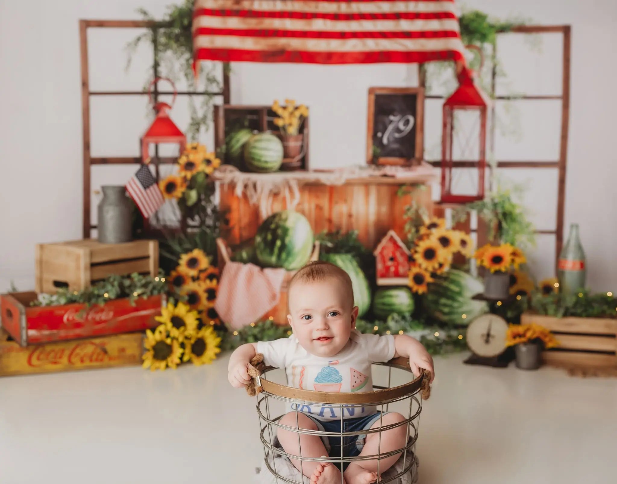 Sweet Summer Photography Backdrop Watermelon Sunflowers Child Girls Adult Photocall Decors Kids Baby Cake Smash Photo Background