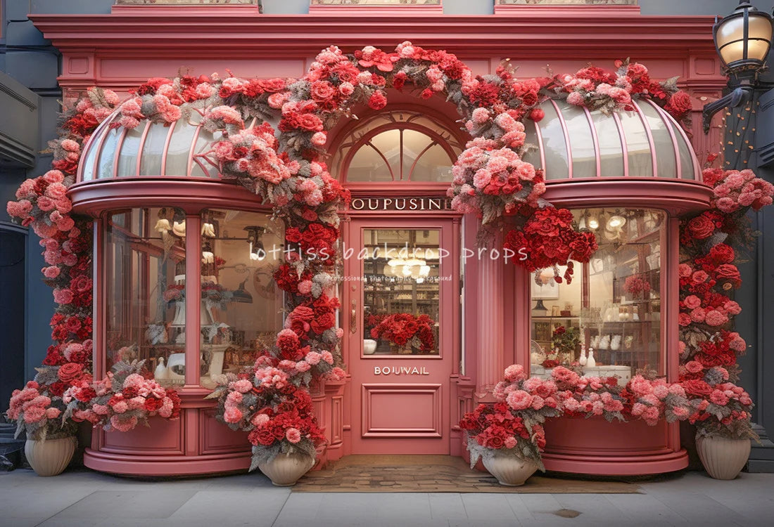 Valentine's Day Shop Front Backdrops Kids Baby Photography Props Child Adult Photocall Rose Floral Kitchen Photocall Backgrounds