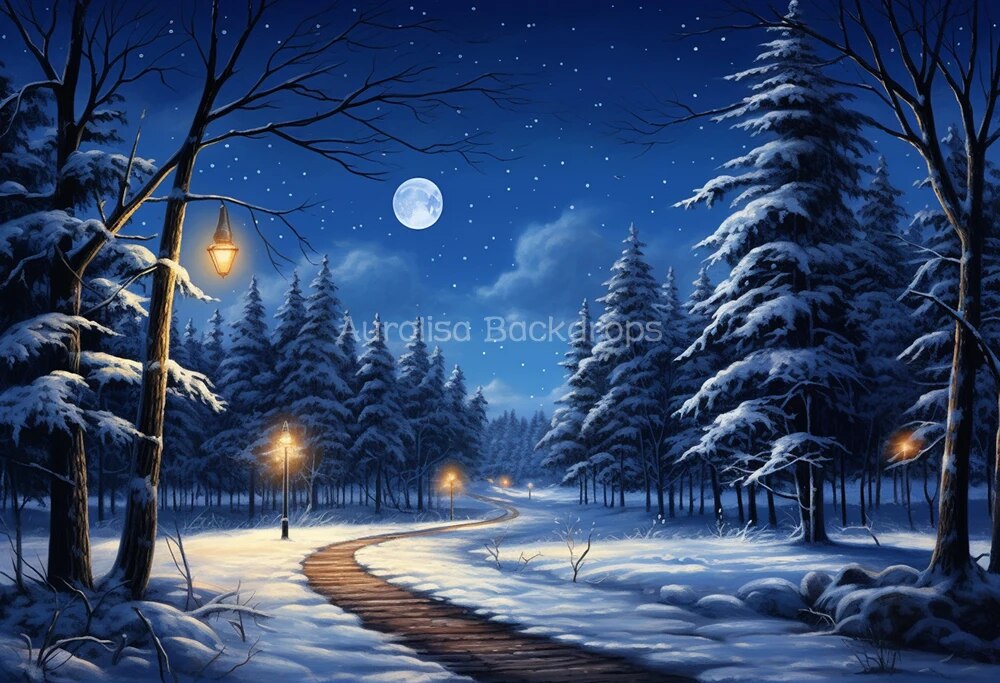 Winter Chrismas Night Backdrop Kids Baby Photography Props Child Adult Photocall Decor Snowflake Big Moon Xmas Forest Background