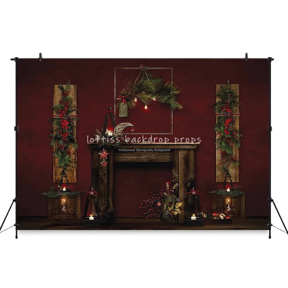 Christmas House Backdrops Fireplace Family Photocall Child Baby Photostudio Props Girl Photography Xmas Street Background