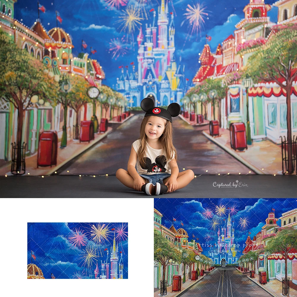 Castle Firework Street Backdrops Kids Baby Photography Props Child Adult Birthday Photocall Decors Store Front Backgrounds