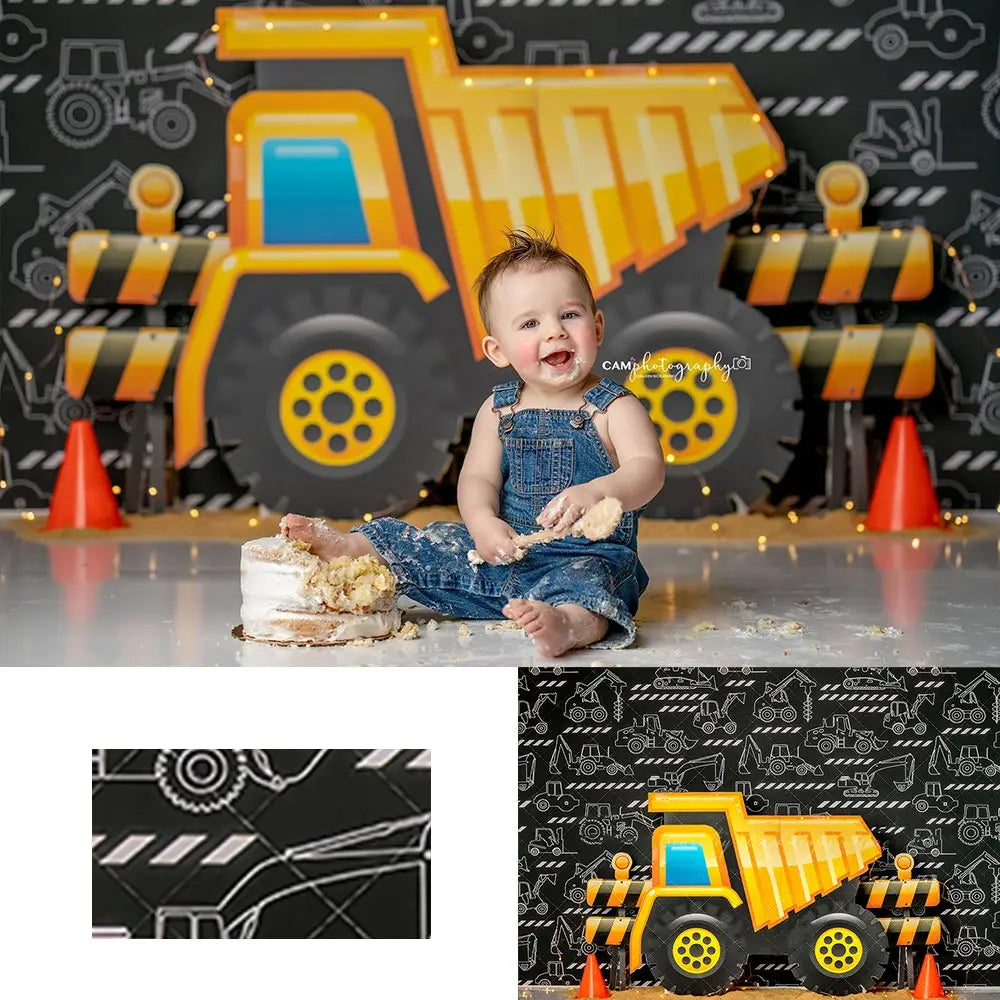 Heavy Hauler Backdrop Kids Baby Cake Smash Photography Props Child Boys Birthday Photo Shoot Backgrounds