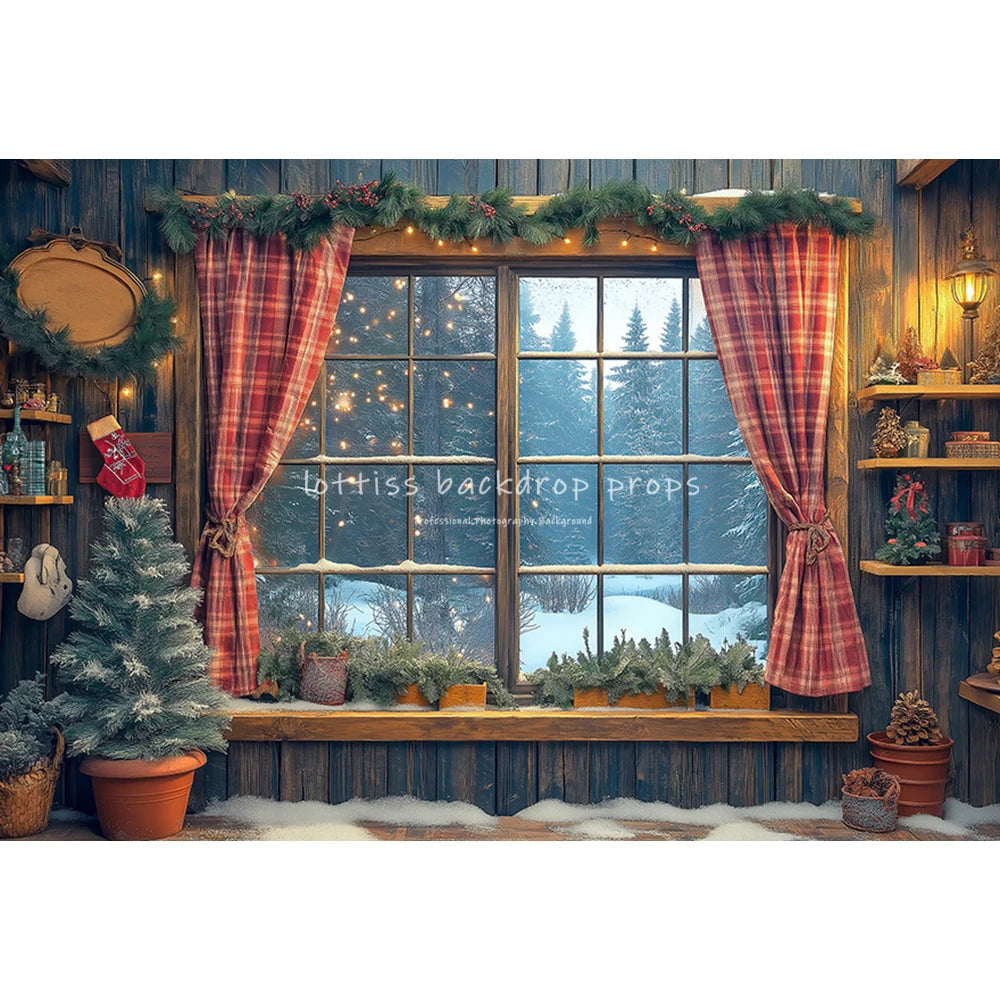 Christmas Windows Fireplace Backdrops Kids Adult Photography Child Photocall Xmas Trees Wreath Curtains Winter Backgrounds