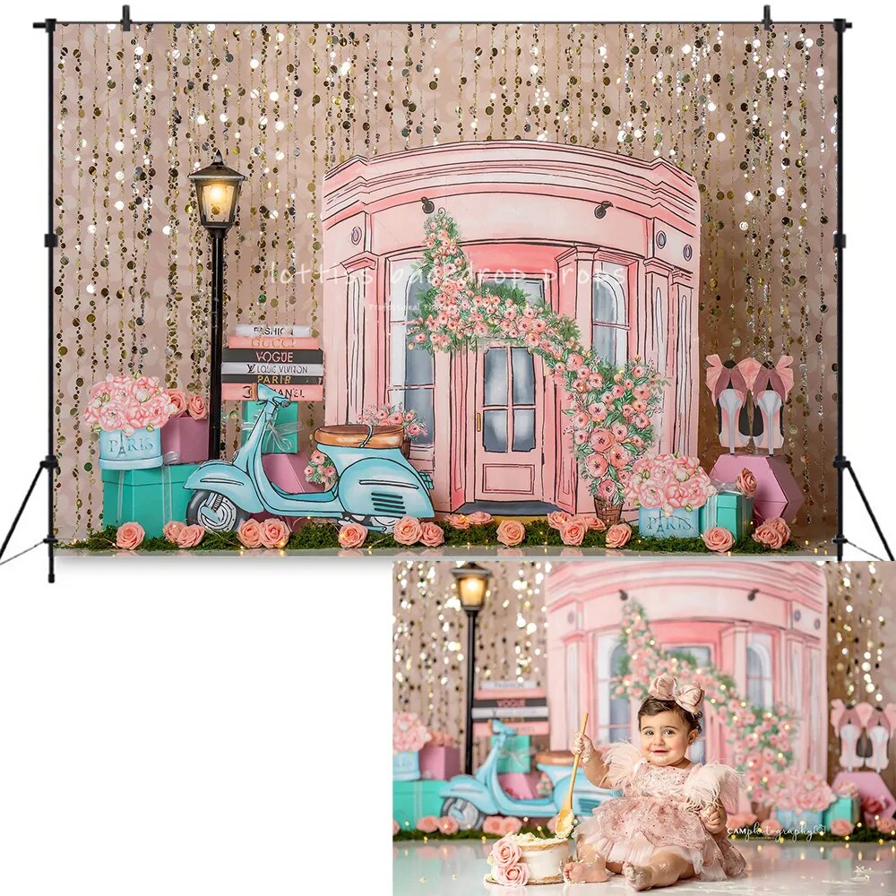 Rose Castle Backdrop Kids Girl Photography Baby Child Birthday Cake Smash Props Photocall Garden Spring Floral Background