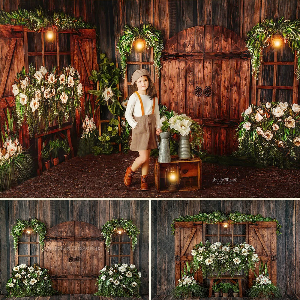 Spring Romantic Alabaster Garden Backdrops Kids Baby Photography Props Child Adult Photocall Decor Wooden Door Floral Background