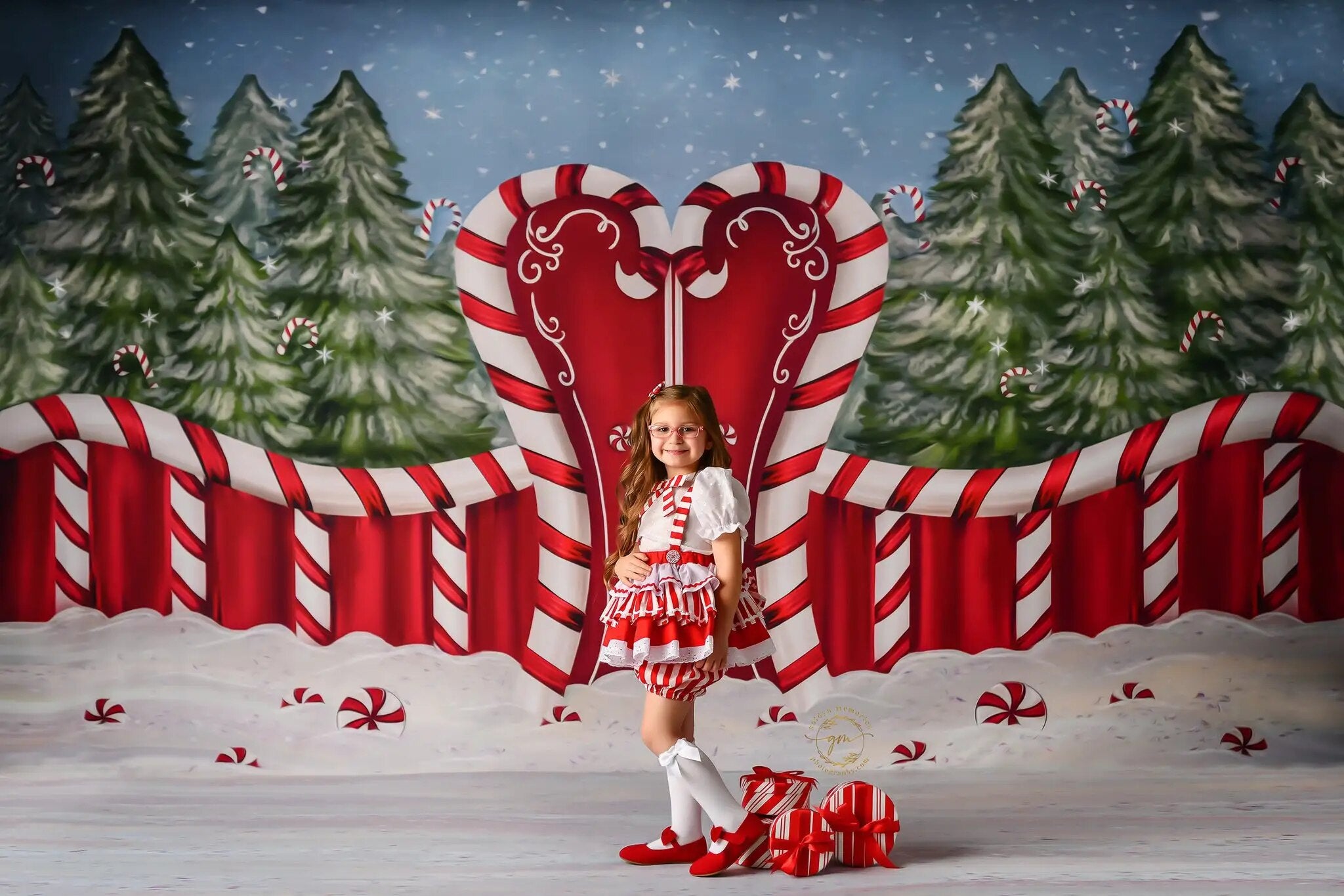 Arrière-plan en arc de bonbons de noël, photographie d'enfants, Portrait de bébé, séance photo, hiver, arrière-plan enneigé, studio photo pour adultes 