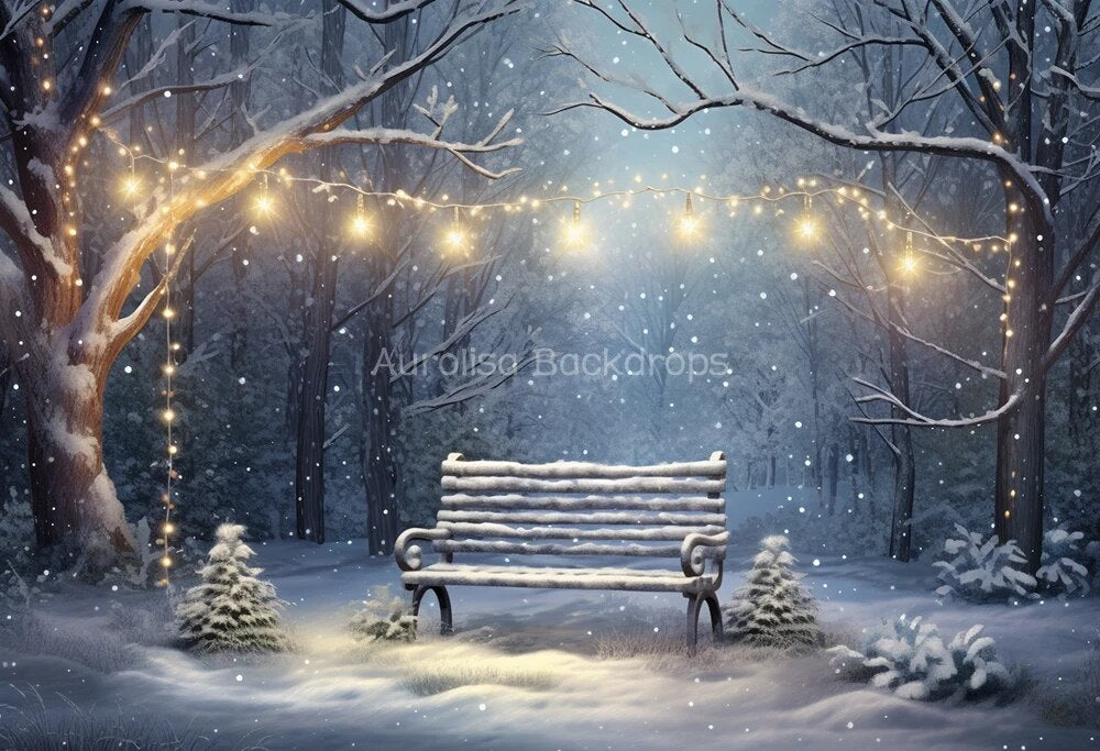 Snowy Park Chair Backdrops Kids Adult Photography Props Child Baby Photocall Decors Snowflake Winter Forest Background