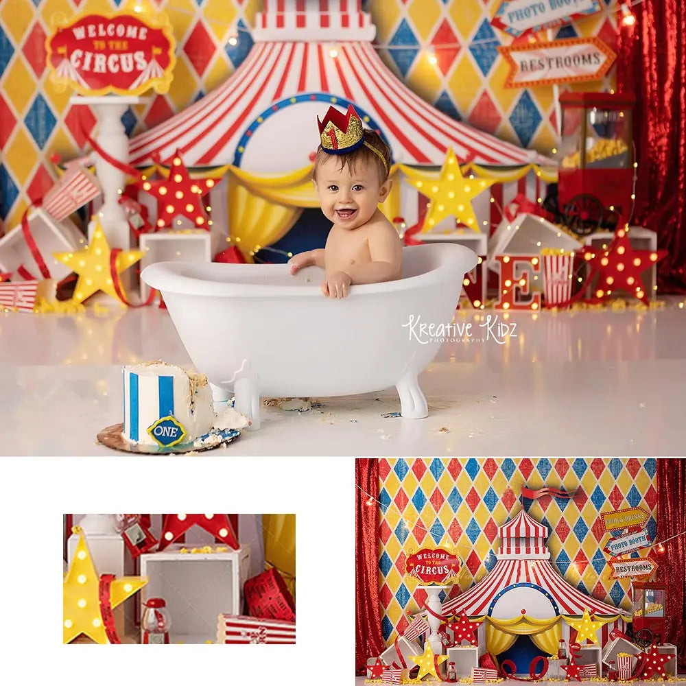 Circus Theme Birthday Party Backdrop Kids Baby Cake Smash Photocall Decors Child Boys Adult Photography Backgrounds