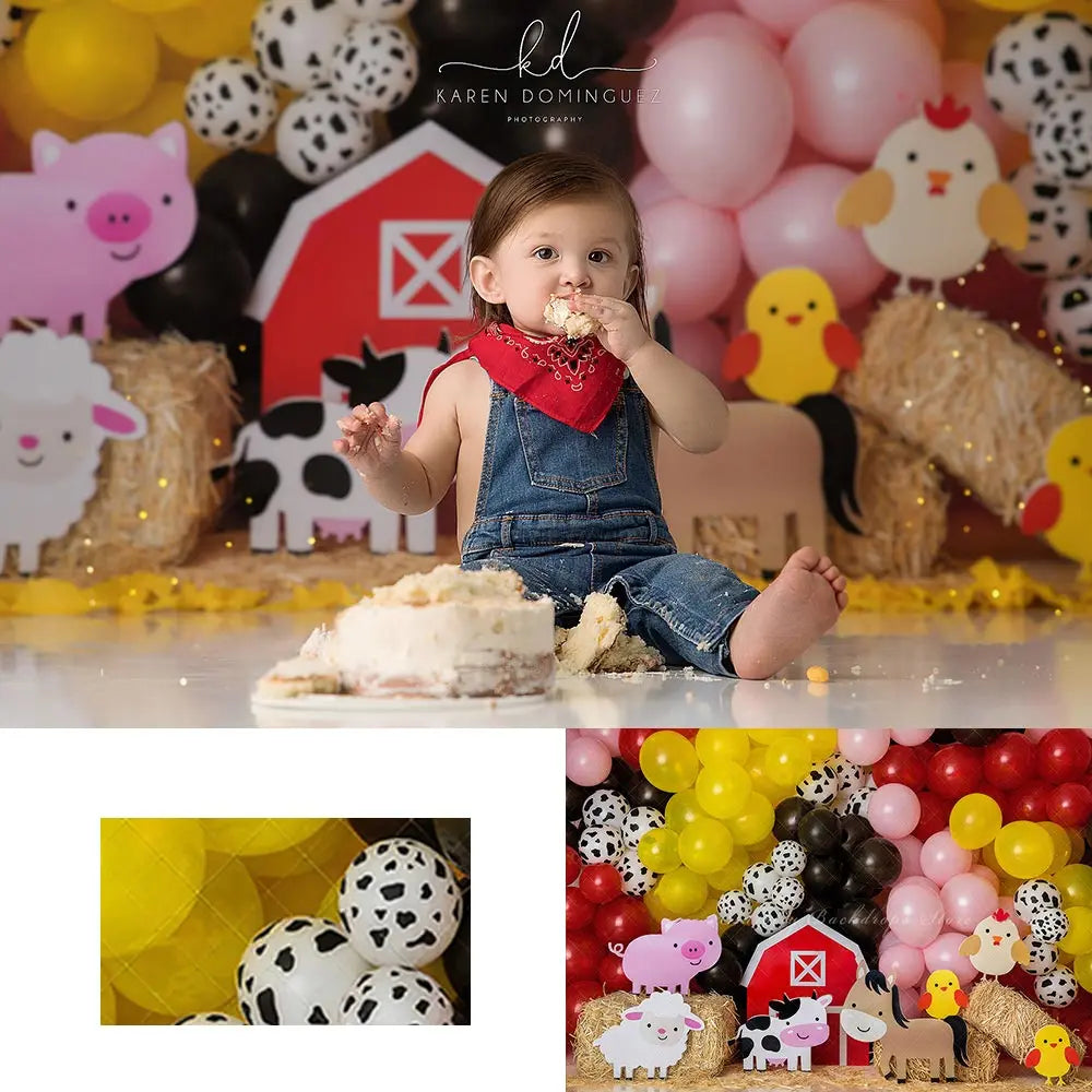 Party In The Barn Photography Backdrop Balloon Kids Baby Cake Smash Photocall Decors Child Adult Birthday Studio Backgrounds