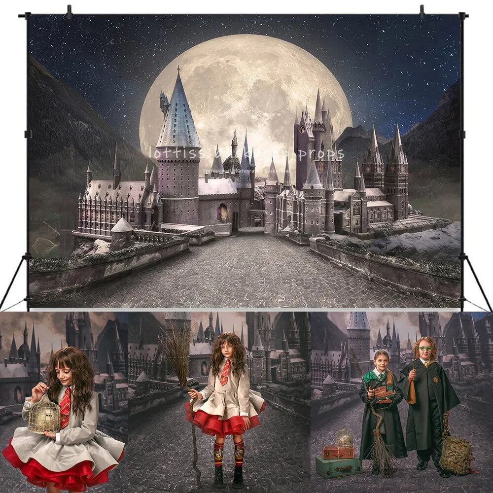 Wizard School Moon Backdrops Kids Cake Smash Birthday Props Baby Shower Party Witch Child Magic Valley School Background