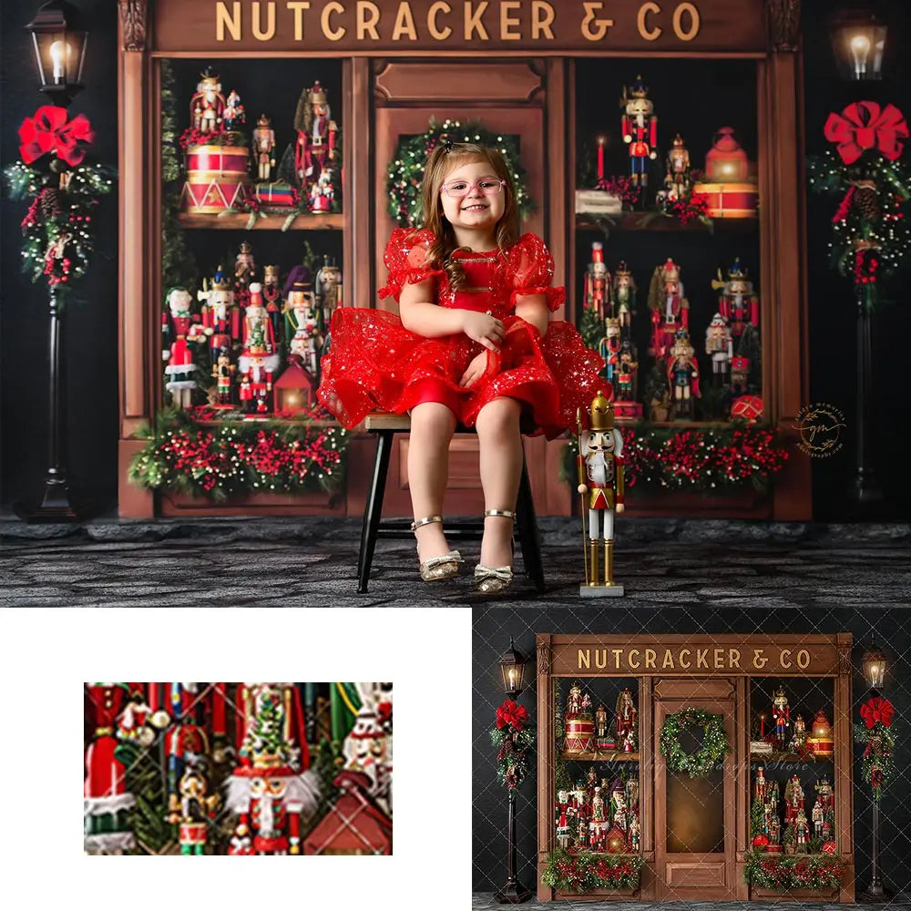 Nutcracker&Co Backdrop Christmas Toy Shop Kids Baby Cake Smash Photography Props Child Adult Birthday Photo Shoot Backgrounds