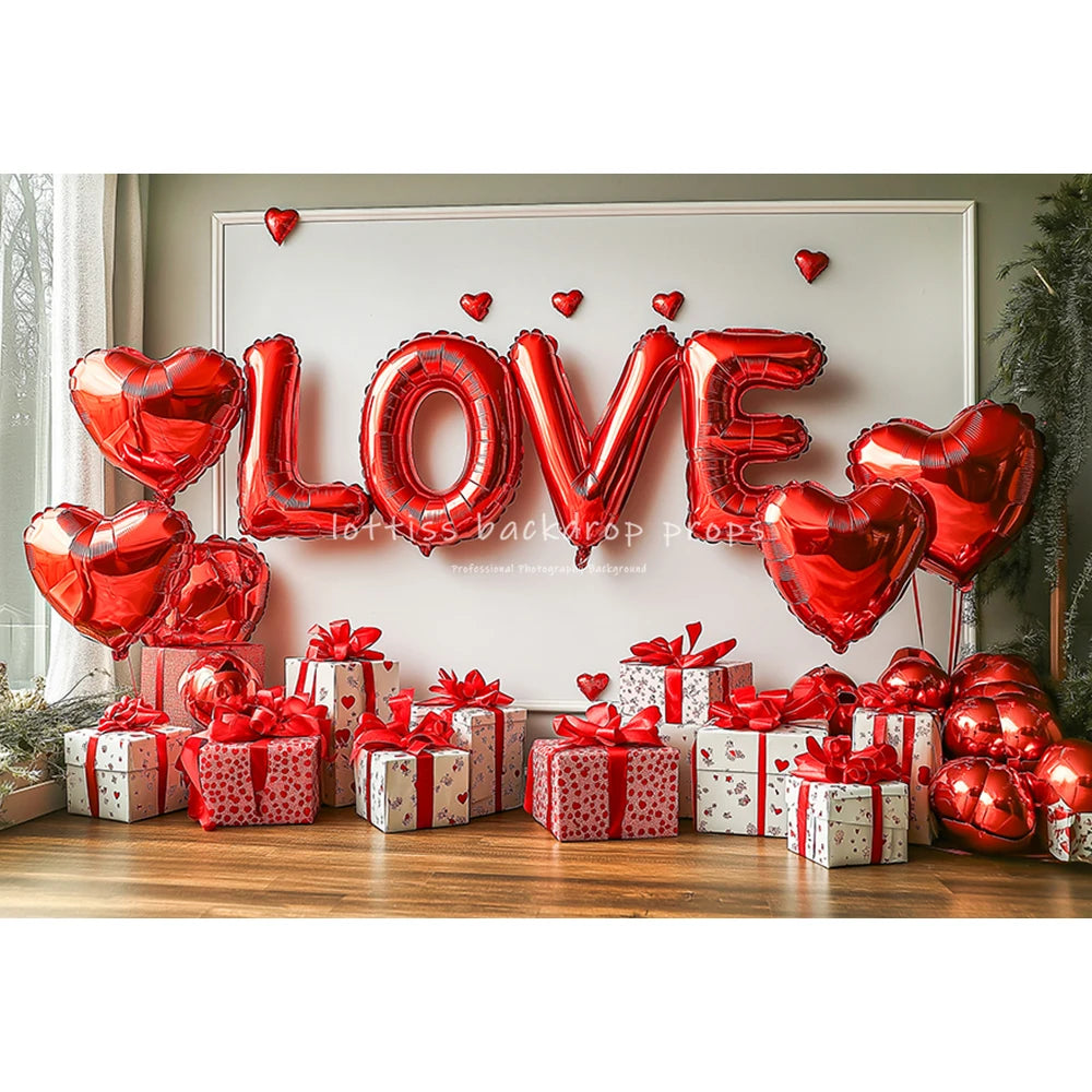 Love Balloons Wall Valentine's Day Backdrops Kids Adult Photography Child Baby Cake Smash Photocall Red Rainbow  Backgrounds