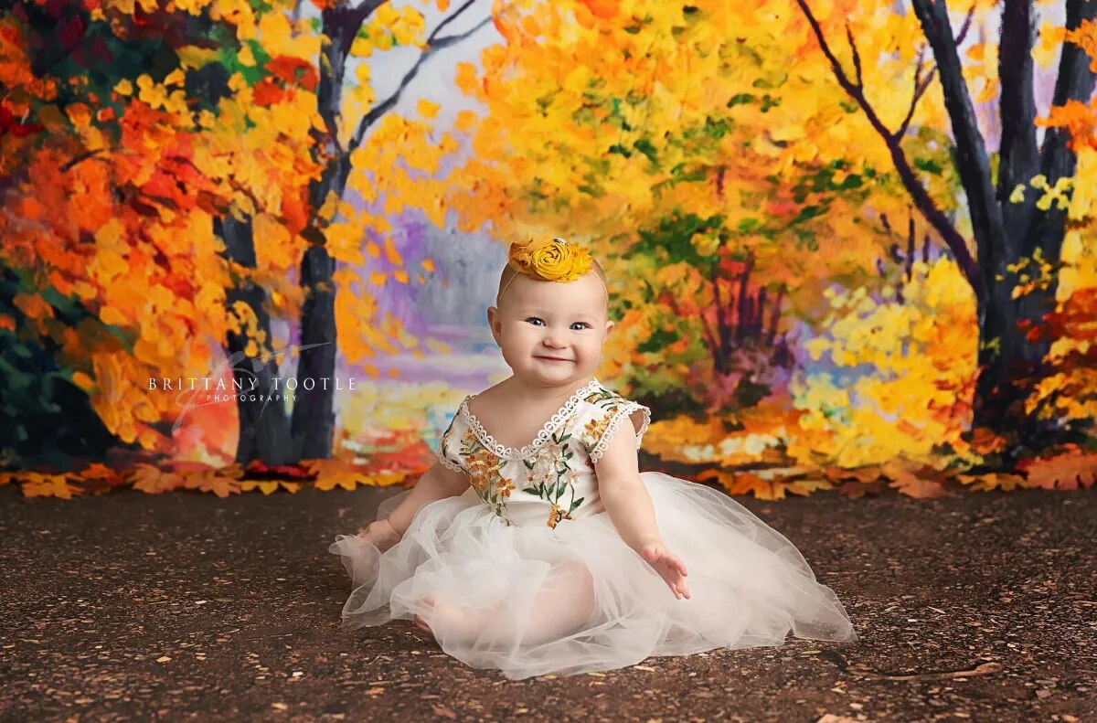 Autumn Kids Photography Backdrop Cake Smash Decor Forest Maple Trees Scene Background Baby Adult Portrait Props Photostudio