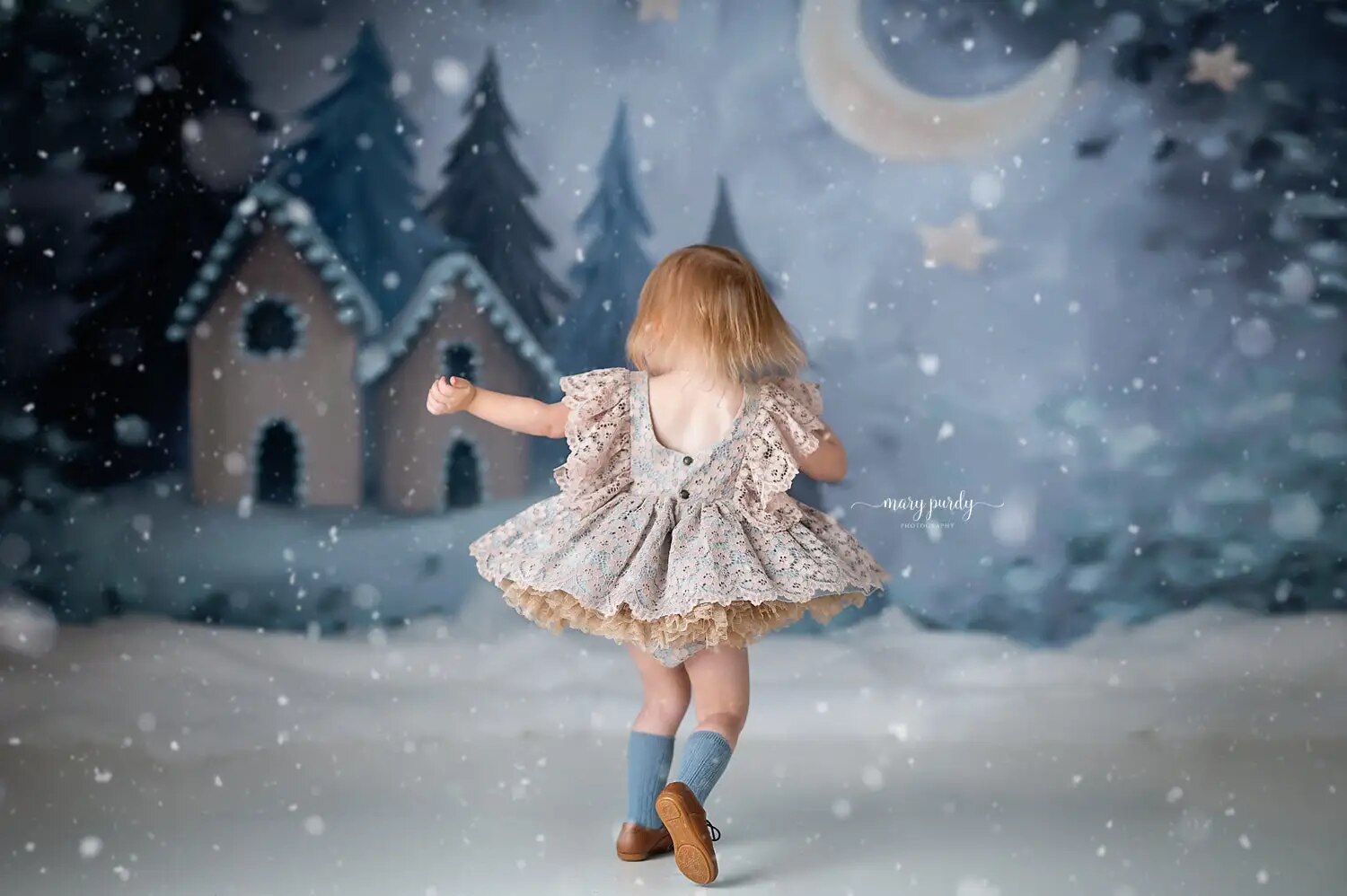 Winter Snowy Night Backdrops Kids Adult Photography Child Family Photocall Props Snowflake House Photo Decor For Photostudio