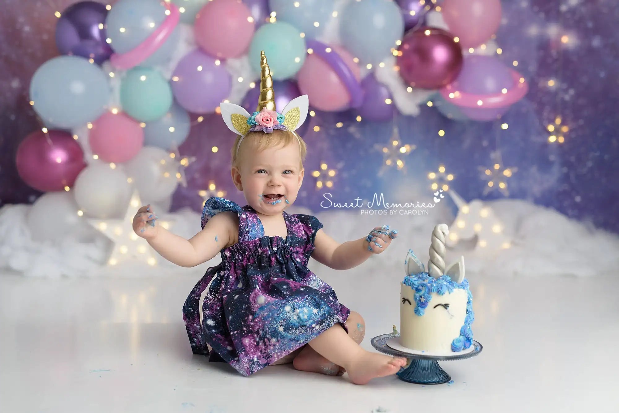 Cartoon Backdrop Unicorn Kids Girls Cake Smash Photography Props Starry Sky Child Adult 1st Birthday Photocall Decors Background